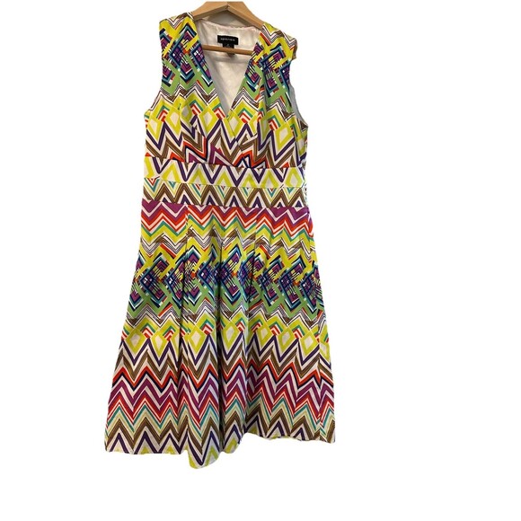 Spense Womens A Line Dress Pink Green Geometric Retro Pleated Skirt Design SZ 4 - Picture 1 of 12